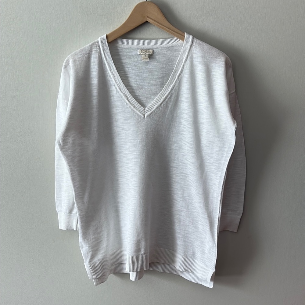 J Crew Boxy Cotton Slub V-Neck Sweater White Size Small